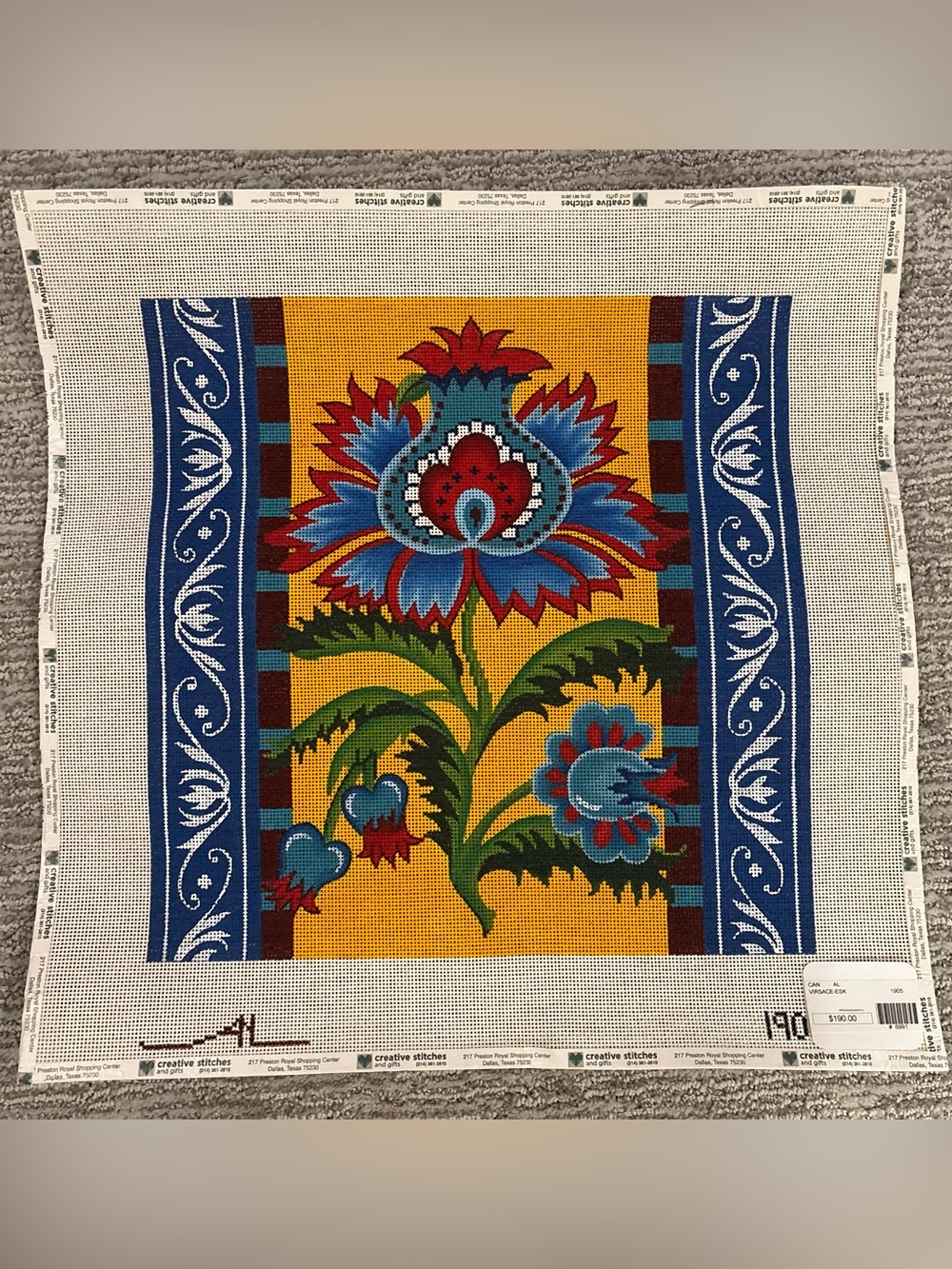 Creative Stitches Hand Painted Needlepoint Canvas Virsace Floral Design
